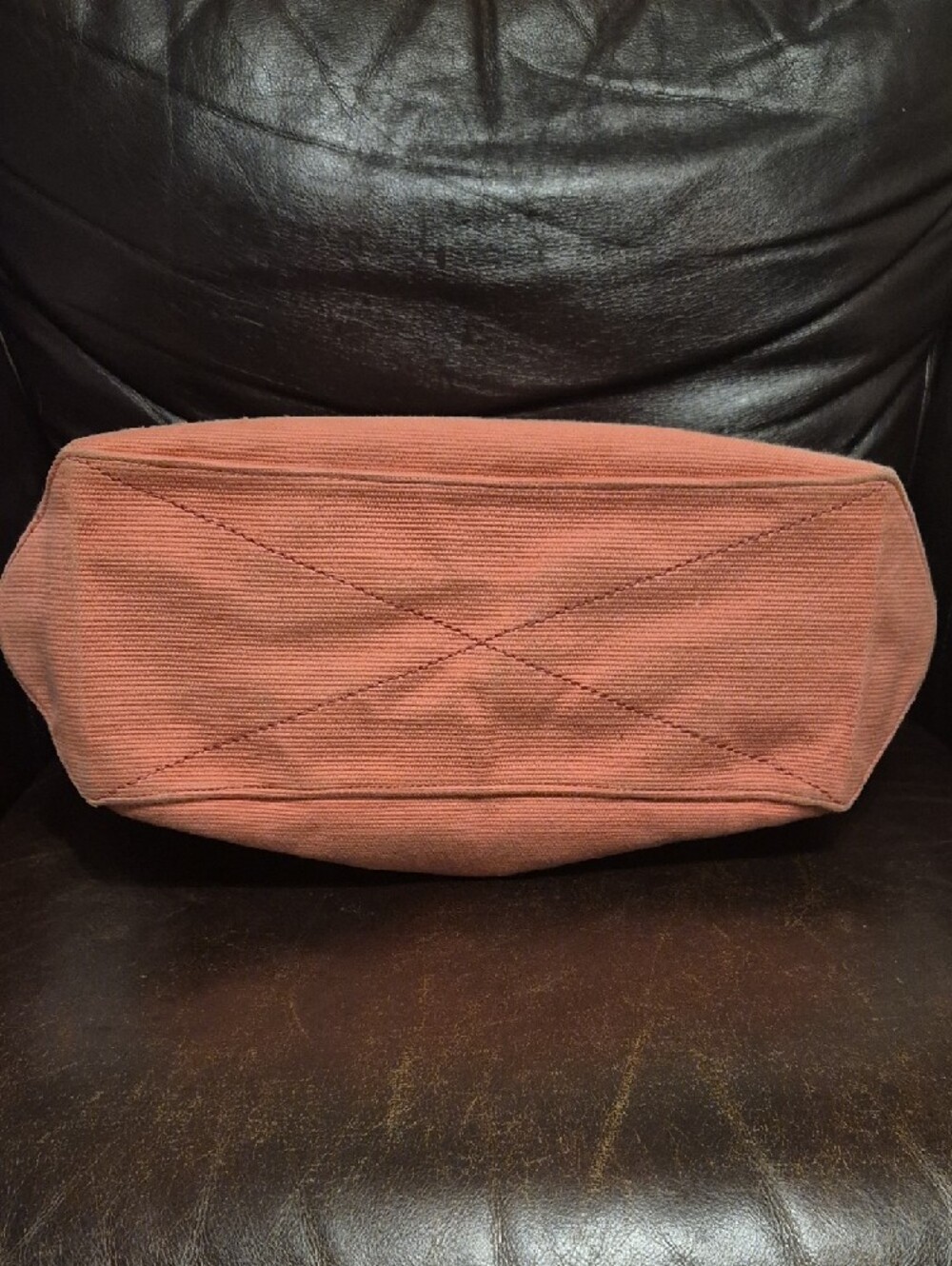 Coach Pink Canvas Tote with Striped Orange-Burgundy Handles - Picture 6 of 10